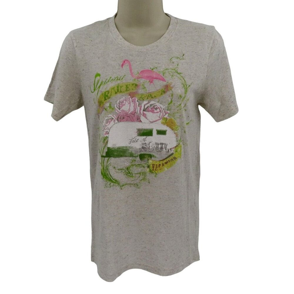 Junk Gypsy Womens Extra Small XS Trailer Park Roses Flamingo Graphic Tee T Shirt